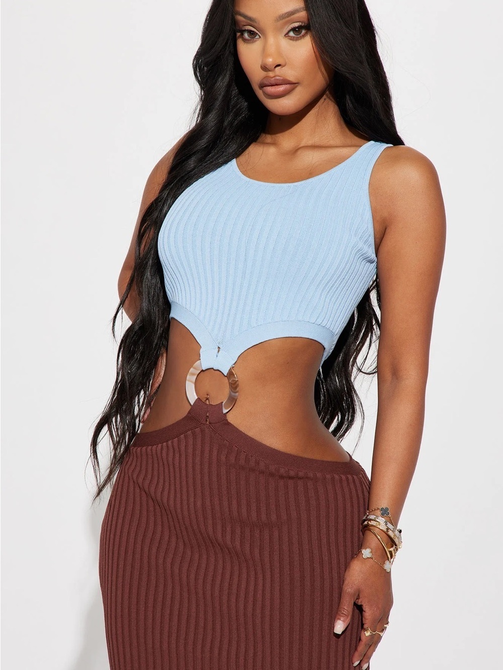 Fashion Nova Colorblock Cutout Mini Dress in Blue Brown | SMALL - NWT - Picture 3 of 4